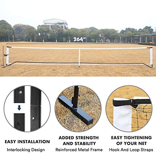 ORIENTOOLS 22 FT Portable Pickleball Net Set System with Carrying Bag, (2) Paddles, and (2) Pickleballs, Durable Sports Net for Indoor, Outdoor Court, Backyard, Beach, Driveway