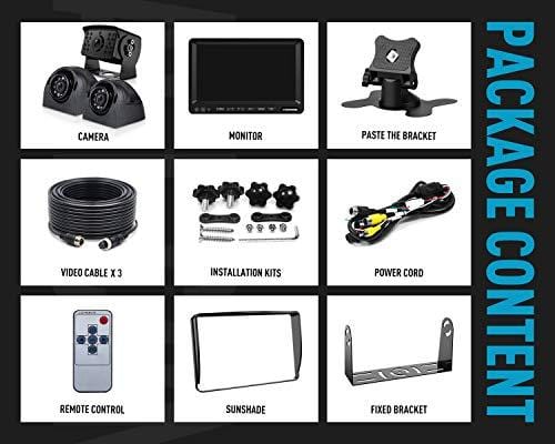 Fookoo Ⅱ HD Backup Camera Syste HD Backup Camera System Kit,1080P 7'' Split Screen Monitor+IP69 Waterproof Rear View Camera for Bus/Truck/Trailer/Box/RV/Trailer/Tractor/ 5th Wheel (FHD3)