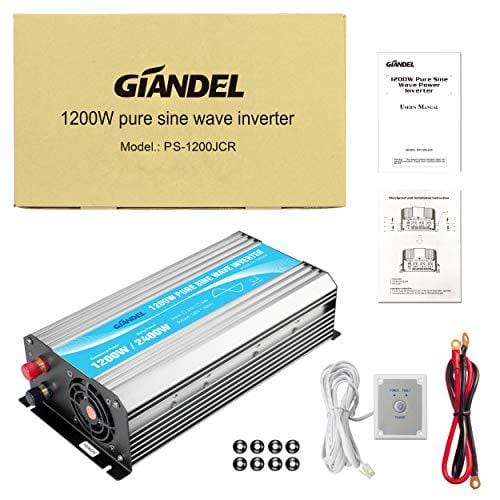 Power Inverter Pure Sine Wave 1200Watt 12V DC to 110V 120V with Remote Control Dual AC Outlets and USB Port for CPAP RV Car Solar System Emergency