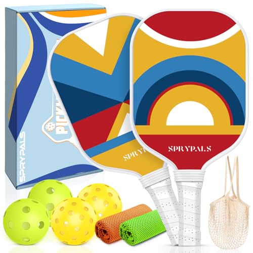 Pickleball Paddles Set of 2, Fiberglass Surface Pickleball Paddle Set with 4 Balls, 1 Carry Bag, 2 Cooling Towels Racket with Ergonomic Cushion Grip for Beginner & Intermediate Gift for Women Men