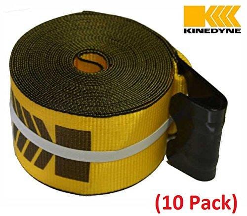 Mytee Products Kinedyne Winch Straps 4" x 30" Gold Heavy Duty Tie Down w/Flat Hooks WLL# 5400 lbs | 4 Inch Cargo Control for Flatbed Truck Utility Trailer (10 Pack)