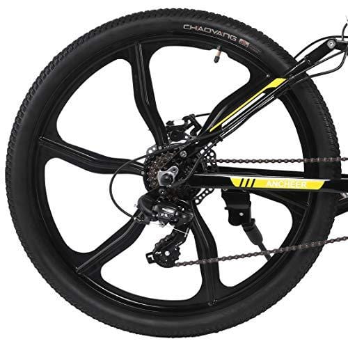 ANCHEER Folding Electric Mountain Bike, 26'' Electric Bike with 36V 8Ah Lithium-Ion Battery, Shimano 21 Speed Shifter (Folding Integrated Wheels-Black) (Black)