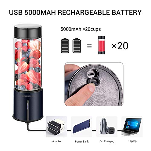 REDMOND Portable Blender, Personal USB Rechargeable Blender, Mini Juicer to make Shake and Smoothie, Single Serve Stainless Steel Juicer Cup Fruit Mixer, 16oz Large Capacity Travel Outdoor and Home Use, BL014
