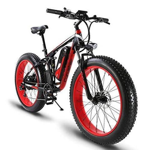 Cyrusher XF800 Fat Tire Electric Bike 1000W 48V Mens Mountain Bike Snow Ebike 26inch Bicycle Full Suspension Fork Hydraulic Brakes