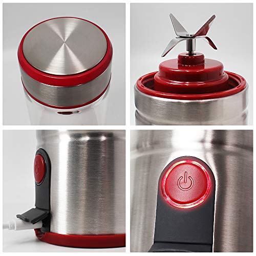 Cesun Portable Personal Size Blender, Smoothie Stainless Steel Blender Cordless w/ 15 oz Glass Bottle, 5100mAh USB Rechargable Juicer BPA Free (Red)