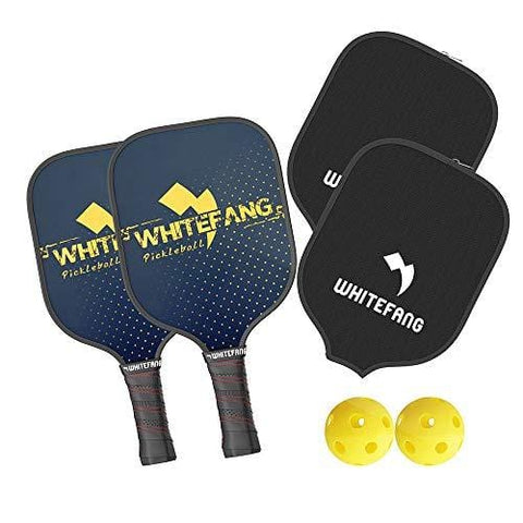 WhiteFang Pickleball Paddle, Graphite Pickleball Racket with Composite Honeycomb Core, 8oz Pickleballs Rackets with Free Grip Strip & Paddle Cover & 2 Balls (Blue-2 Set)