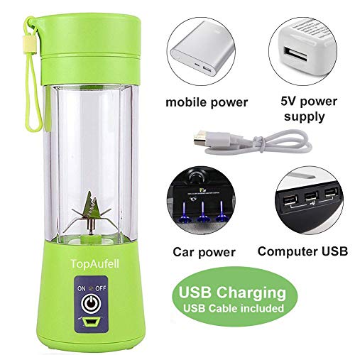 TopAufell Portable blender, Personal mini Size Blender for Smoothies and Shakes, Six blades in 3D for Superb Mixing, 13oz/380ML USB Rechargeable Juicer Cup, 2000mAh Powerful Handheld Fruit Mixer Machine