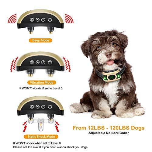 Allenker 2019 Upgrade Version Dog Bark Collar with Beep Vibration Static Shock - 3 Levels Sensitivity, Rechargeable Bark Collar for Small Dogs Medium Large Dogs with Breathing Light – Rainproof