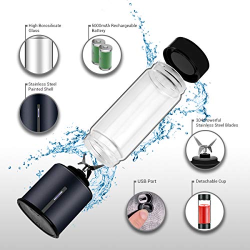 REDMOND Portable Blender, Personal USB Rechargeable Blender, Mini Juicer to make Shake and Smoothie, Single Serve Stainless Steel Juicer Cup Fruit Mixer, 16oz Large Capacity Travel Outdoor and Home Use, BL014