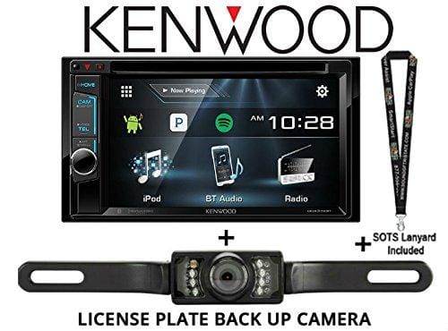 Kenwood DDX375BT 6.2" in Dash Double Din DVD Receiver with Built in Bluetooth w/SV-5130IR License Plate Style Backup Camera and a SOTS Lanyard