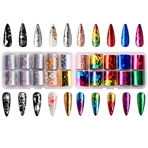 Makartt Nail Art Foil Glue Gel with Starry Sky Star Foil Stickers Set Nail Transfer Tips Manicure Art DIY 15ML, 20PCS (2.5cm100cm) Stickers, UV LED Lamp Required