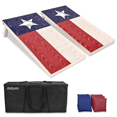 GoSports Regulation Size Solid Wood Cornhole Set – Choose American Flag, California Flag, Texas Flag – Includes Two 4’ x 2’ Boards, 8 Bean Bags, Carrying Case and Game Rules