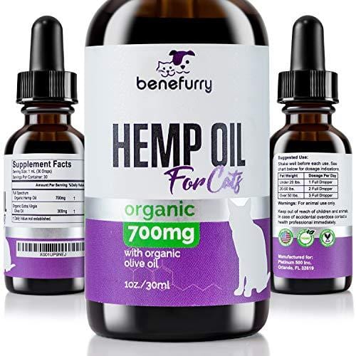 Hemp Oil For Pets By Benefurry | 700mg | Ultimate Pet Health Formula | Pet Anxiety, Hip & Joint Care, Overall Pet Health | USA Grown Hemp (For Cats)