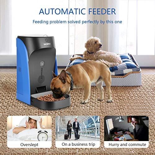 WOpet Automatic Pet Feeder Stainless Steel Bowl with Portion Control,Dog and Cat Feeder with Voice Recorder & Speaker-Timer Programmer up to 4 Meals a Day (Blue)