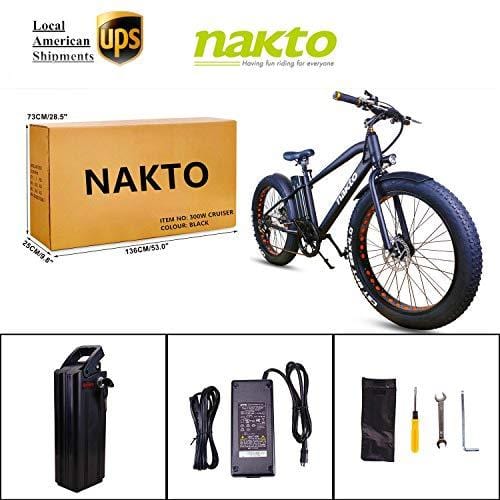 NAKTO Fat Tire Electric Bicycle 350W Brushless Motor Electric Ebike 36V/10A Removable High Capacity Waterproof Lithium Battery 6-Speed-Shimano Adult Electric Bicycles
