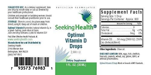 Optimal Vitamin D3 Liquid | 2,000 IU Per Drop | 900 Servings | High Potency | Physician Formulated | Seeking Health by Seeking Health