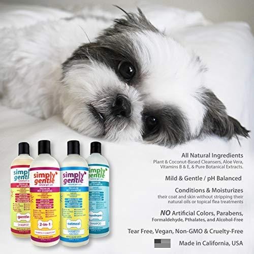 Simply Gentle Natural Pet Shampoo, Hypoallergenic, for All Pets Dogs Cats, 16 oz. [1 Bottle]