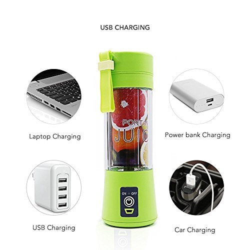 Portable blender Personal 6 Blades Juicer Cup Household Fruit Mixer, With Magnetic Secure Switch, USB Charger Cable 380ML(Green)