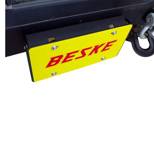 BESKE Flip-Up License Plate Holder for Winch Black Front License Plate Frame License Holder for Jeep Wrangler TJ YJ JK JKU JL
