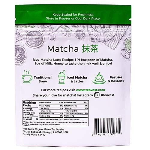 Matcha Green Tea Powder Organic, Vegan, Iced Latte, Smoothie, Iced Tea, Ice Cream, Baking, Cold Brew and Dessert, Sugar Free, Recipes 40g/1.41oz