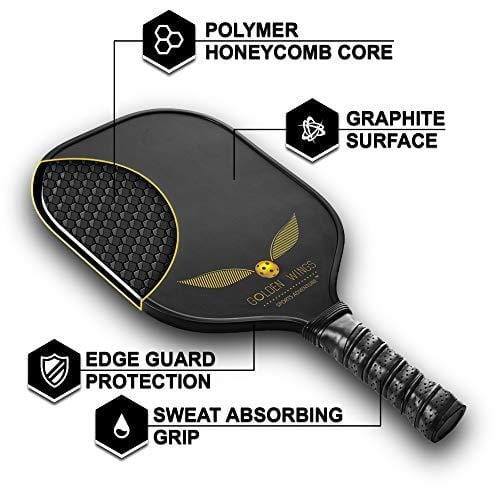 Pickleball Paddle Set Of 2 - Graphite Pickleball Racket + 4 Pickle Balls - Composite Fiberglass Pickleball Paddles Bundle Honeycomb Core Pickle Ball Racket - Best Pickleball Racquet Game Sets + Cover