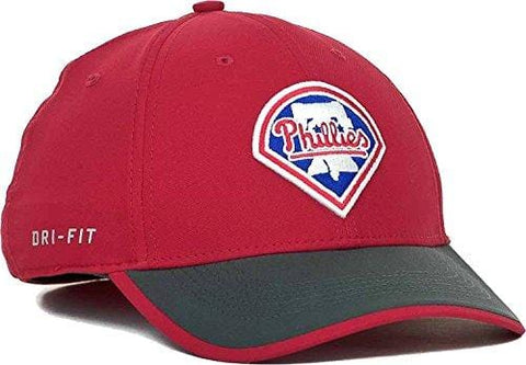 NIKE Philadelphia Phillies MLB Logo Legacy91 Swooshflex Stretch Dri-FIT Cap Hat (Large/X-Large, Red-Anthracite)