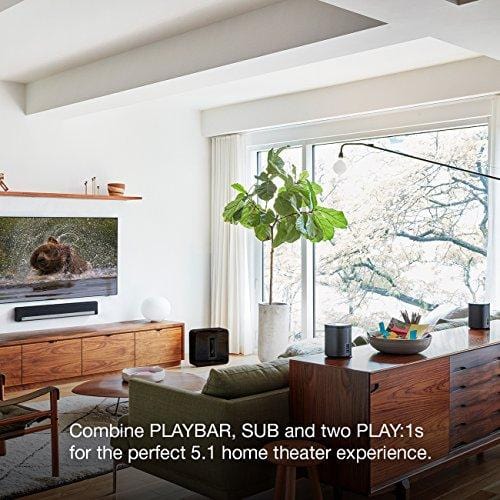 Sonos 5.1 Home Theater System - Surround Sound System with Playbase, Sub and a set of two Play:1 Smart Speakers for TVs on stands or other furniture. Works with Alexa. (Black)
