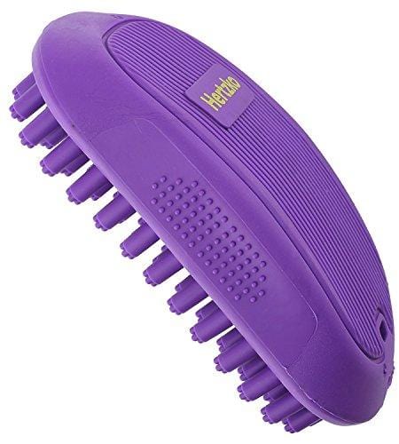 Hertzko Pet Bath & Massage Brush Great Grooming Tool for Shampooing and Massaging Dogs and Cats with Short or Long Hair - Soft Rubber Bristle Comb Gently Removes Loose & Shed Fur from Your Pet's