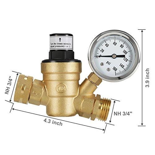Kohree Water Pressure Regulator Valve, Brass Lead-Free Adjustable Water Pressure Reducer with Gauge for RV Camper, and Inlet Screened Filter