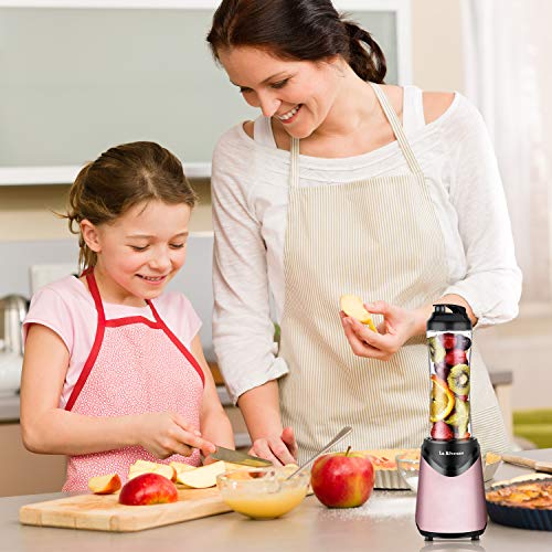 La Reveuse Smoothies Blender Personal Size 300 Watts with 18 oz BPA Free Portable Travel Sports Bottle (Pink)