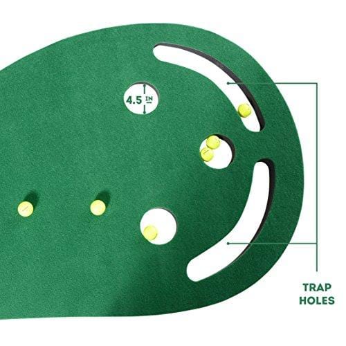 Milliard Premium Golf Putting Green Incline Mat for Indoor, Outdoor, Office and Home use with 3 Holes and Trap Cutouts 9'x3'