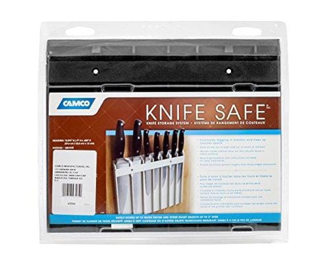 Camco Knife Safe - Securely Mounts on Wood or Metal Surfaces, Holds 7 Cooking and Carving Knives, Organize and Store Knives While Creating Space - (9" x 11") Black (43584)