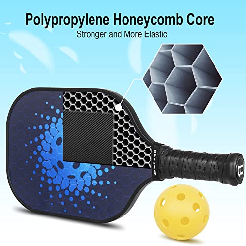 Beives Pickleball Paddles, Graphite Pickleball Rackets Set of 2 with 4 Balls for Outdoor/Indoor, Polypropylene Honeycomb Core, Edge Guard, Ergonomic Grip, Lightweight Pickleball, Carry Bag