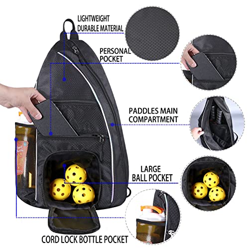 LLYWCM Pickleball Bag - Pickleball Bags for Women Men - Pickleball Backpack - Travel Pickleball Paddle Case, Pickle Ball Bag for Pickleball Paddle Tennis Racket, Pickleball Sling Bag(Black)