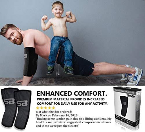 SB SOX Compression Elbow Brace (Pair) – Great Support That Stays in Place – for Tennis Elbow, Tendonitis, Arthritis, Golfers Elbow – Perfect for Weightlifting, Sports, Any Use (Black/Gray, Large)