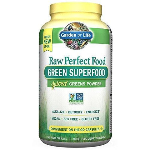 Garden of Life Raw Perfect Food Green Superfood Juiced Greens Powder Capsules - 30 Servings, Non-GMO, Gluten Free, Vegan Whole Food Dietary Supplement, Organic Greens, Juice Sprouts Probiotics, 240ct