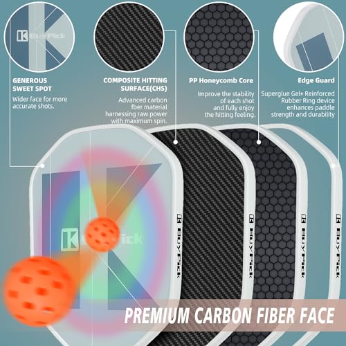 BuyPick Pickleball Paddles Set of 2, USAPA Approved Carbon Fiber Surface Paddles with Anti-Slip Sweat-Absorbing Grip &16MM Racket, Light Pickleball Set with 2 Pickleball Paddle 4 PE Balls& 1 Bag