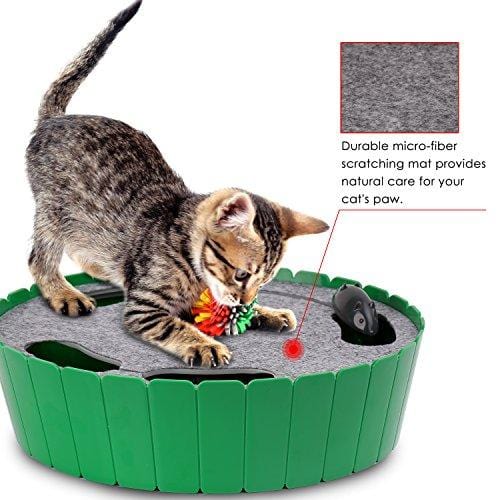 PAWABOO Pet Teasing Toy, Hide and Seek Electronic Mouse Hunt Interactive Cat Toy, Green