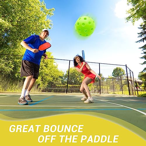 Wakefa Outdoor Pickleball Balls 24 Pack: 40 Holes Outdoor Pickle Balls Set with Nice Bounce High Visibility for Outdoor Courts Bright Green & Yellow Practice Pickleball