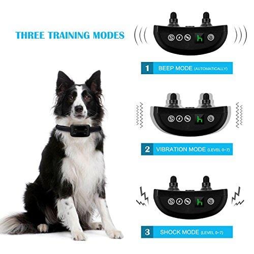 Bark Collar, 2019 NEW Training Collar Adjustable Vibration, Shock Sensitivity Level 1-7, Rechargeable Waterproof, Smart Barking Detection Small Large Dog, No Bark Collar