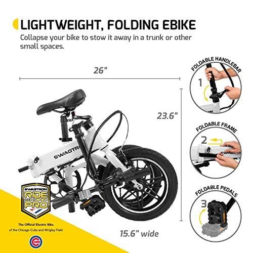 SWAGTRON Swagcycle EB5 Lightweight & Aluminum Folding Ebike with Pedals, Black, 58cm/Medium