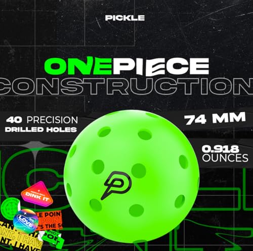 PICKLEPOINT Sh4d0w Pickleball Balls | 4 Pack | 40-Hole Outdoor Pickleball | Built to USAPA Specifications | PicklePoint Premium Outdoors Balls | Green Neon Balls
