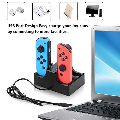 D DACCKIT Accessories Kit Compatible with Nintendo Switch - Including Switch Joy-Con Wheel, Tennis Racket, Joy-Con Charging Dock, Grips, Caps, Compact PlayStand, Game Card Case, Protective Case