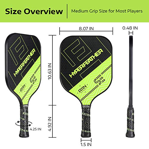 A11N HyperFeather SE Pickleball Paddles Set of 2 - USAPA Approved | 8OZ, Graphite Face & Polymer Core, Cushion Grip | 4 Outdoor Balls and 1 Sling Bag