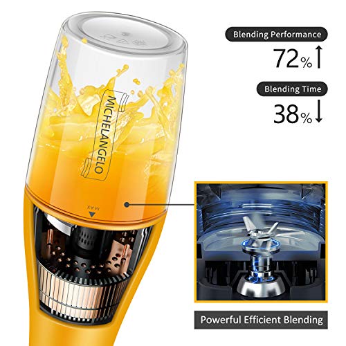 MICHELANGENLO Portable Blender for Shakes and Smoothies, Single Serve Blender Mini Smoothie Blender with Travel Cup and Lids, Travel Blender Juice Mixer Maker -Orange