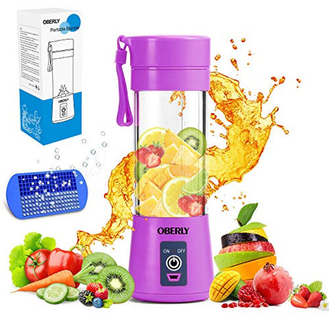 Portable Blender, OBERLY Smoothie Juicer Cup - Six Blades in 3D, 13oz Fruit Mixing Machine with 2000mAh USB Rechargeable Batteries, Ice Tray, Detachable Cup