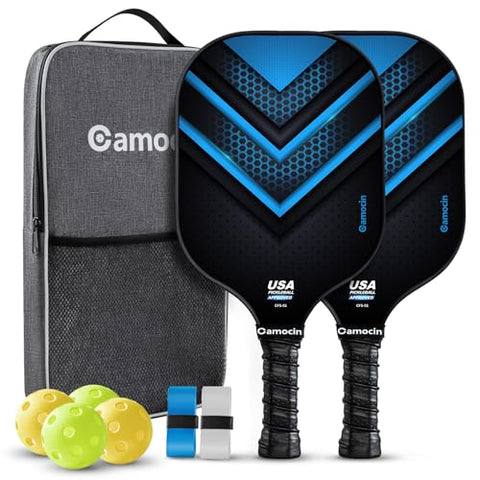 Pickleball Paddles Set of 2, USAPA Approved Carbon Fiber Pickleball Set with Pickle Ball Rackets 2 Pack, 4 Balls and 1 Pickleball Bag, Lightweight Graphite Pickle Ball Paddle Set for Men and Women
