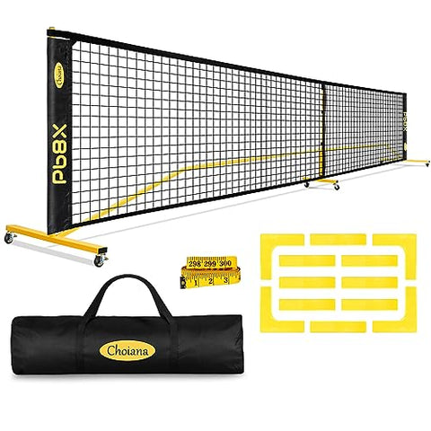 Choiana Portable Pickleball Net with Wheels Driveway Pickleball Nets Outdoor Regulation Size 22ft Pickle Ball Nets with Court Lines Durable Metal Frame PE Knited Net for Home Backyard