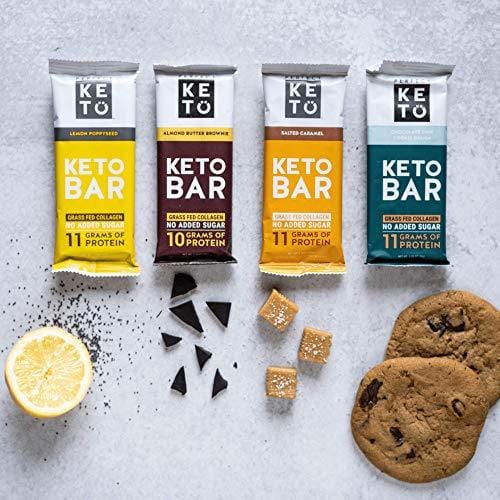 New! Perfect Keto Bar, Keto Snack (12 Count), No Added Sugar. 10g of Protein, Coconut Oil, and Collagen, with a Touch of Sea Salt and Stevia. (12 Bars, Lemon Poppyseed)