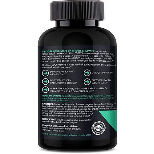 NOW KETO® Keto+Edge White Kidney Bean Supplement Capsules | Best Ketosis Supplement to Block Carbohydrate Absorption | Delays in The Breakdown of Dietary Starches | 60 Capsules